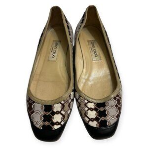 Jimmy Choo Flats Size 39 Chain Print Square Toe Made in Italy Slip On Shoes